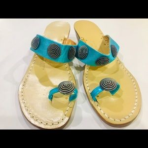 Metallic turquoise genuine leather  sandals